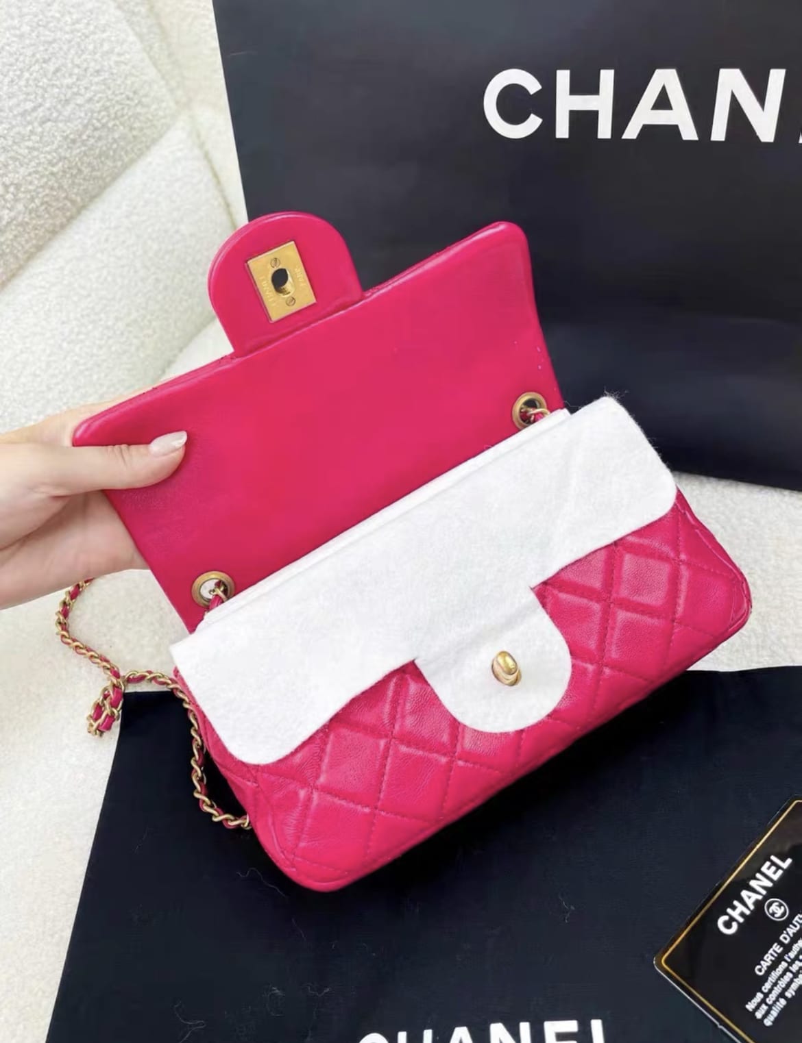 Chanel Rose Red Gold Ball Cf Large Mini Chain Bag