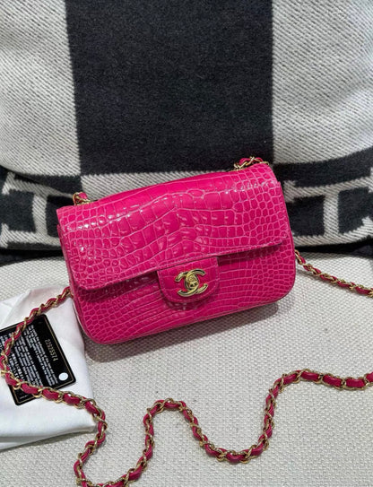 Chanel Hot Pink Alligator Mini Double Flap Bag