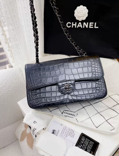 Chanel Classic Flap Leather Blue Shoulder Bag