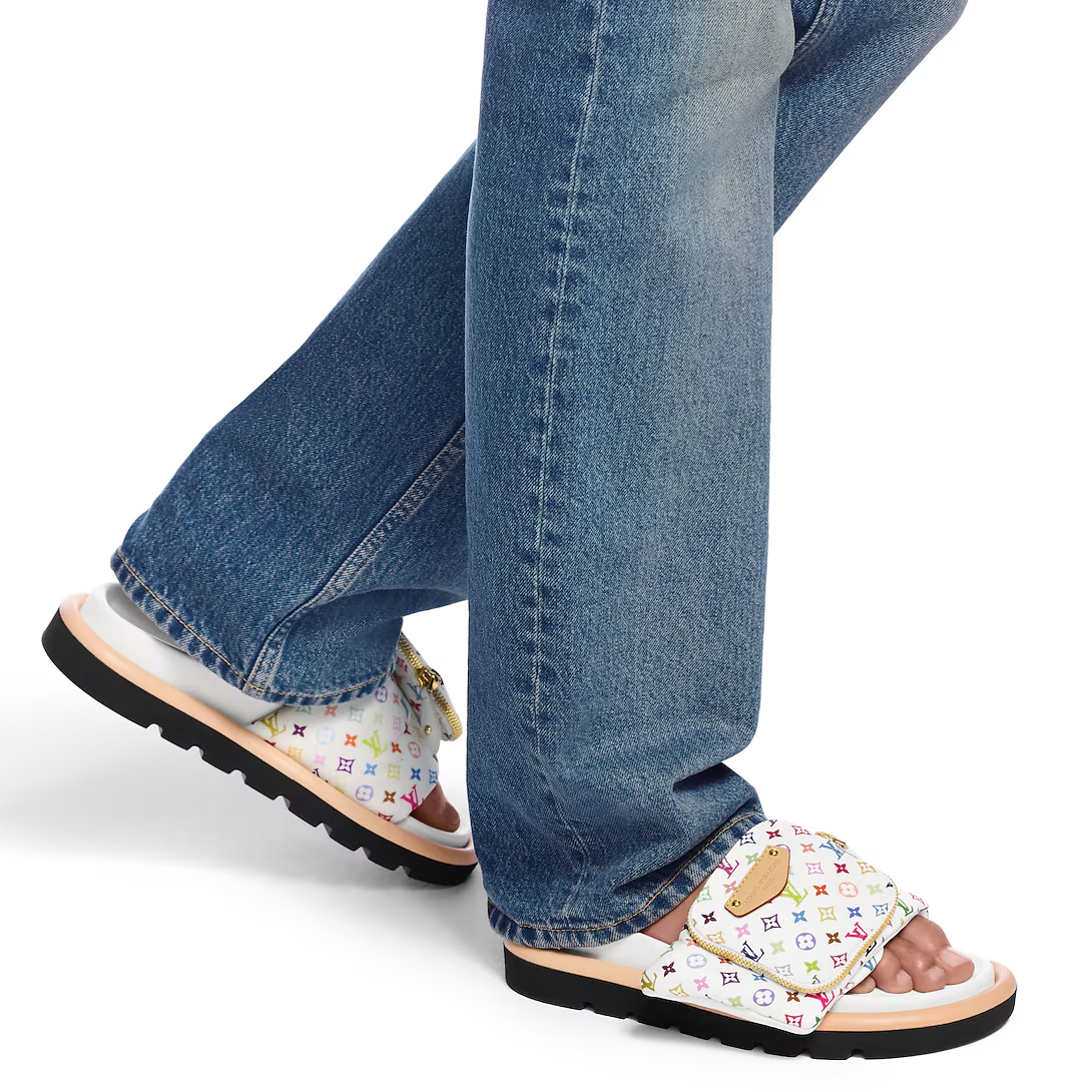 LV Pool Pillow Flat Comfort Mule  x "Takashi Murakami" White Multicolor