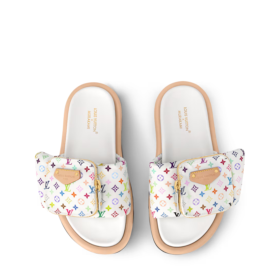 LV Pool Pillow Flat Comfort Mule  x "Takashi Murakami" White Multicolor