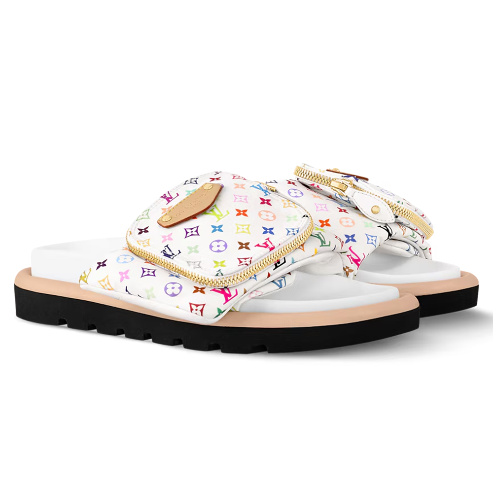 LV Pool Pillow Flat Comfort Mule  x "Takashi Murakami" White Multicolor