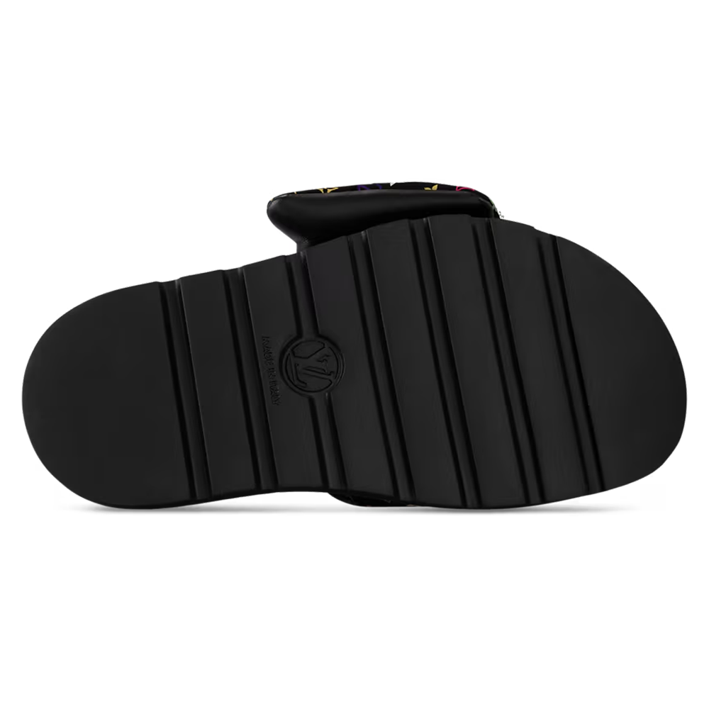 LV Pool Pillow Flat Comfort Mule  x "Takashi Murakami" Black Multicolor