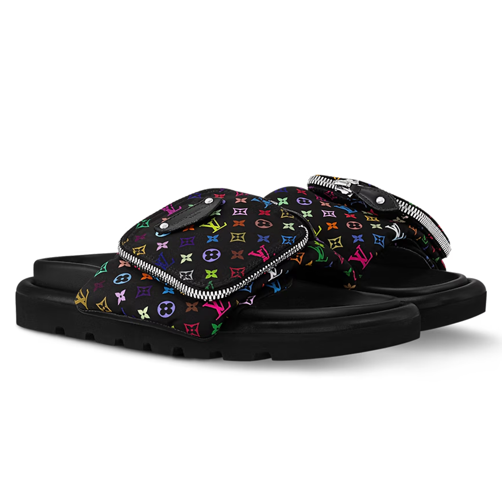 LV Pool Pillow Flat Comfort Mule  x "Takashi Murakami" Black Multicolor