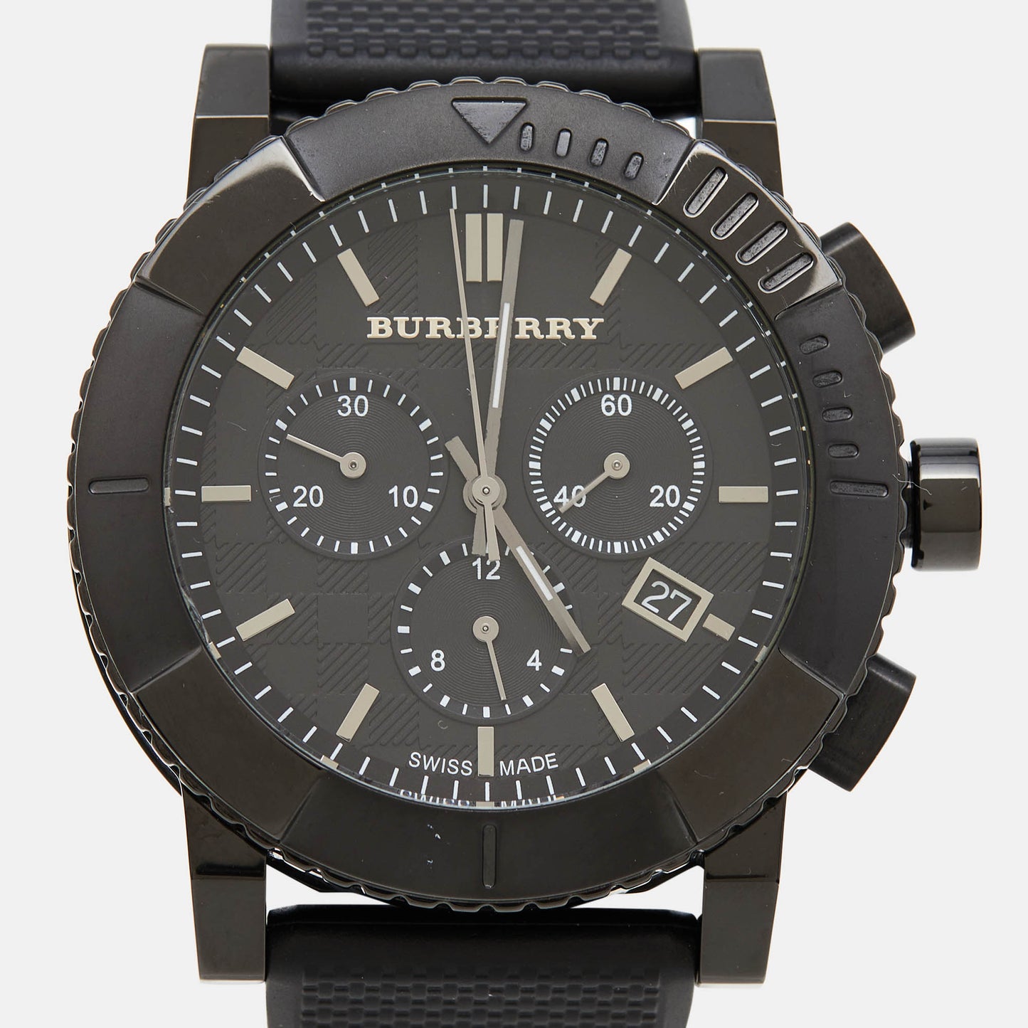 BURBERRY Black PVD Coated Stainless Steel Rubber Trench BU2301 Men's Wristwatch 42.50 mm