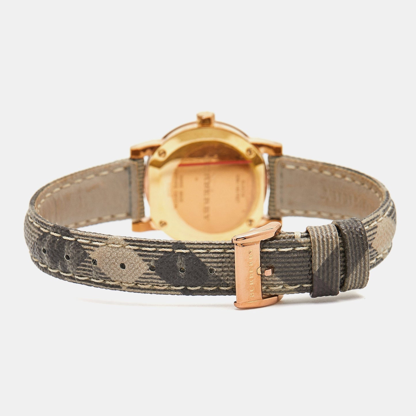 BURBERRY Rose Gold PVD Coated Stainless Steel Canvas Leather The City BU9236 Women's Wristwatch 26 mm