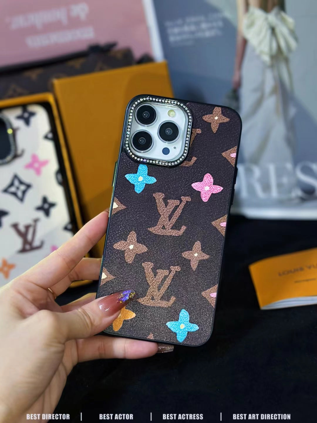 LV Monogram Rhinestone iPhone Case for 12 13 14 15 16 Pro Max
