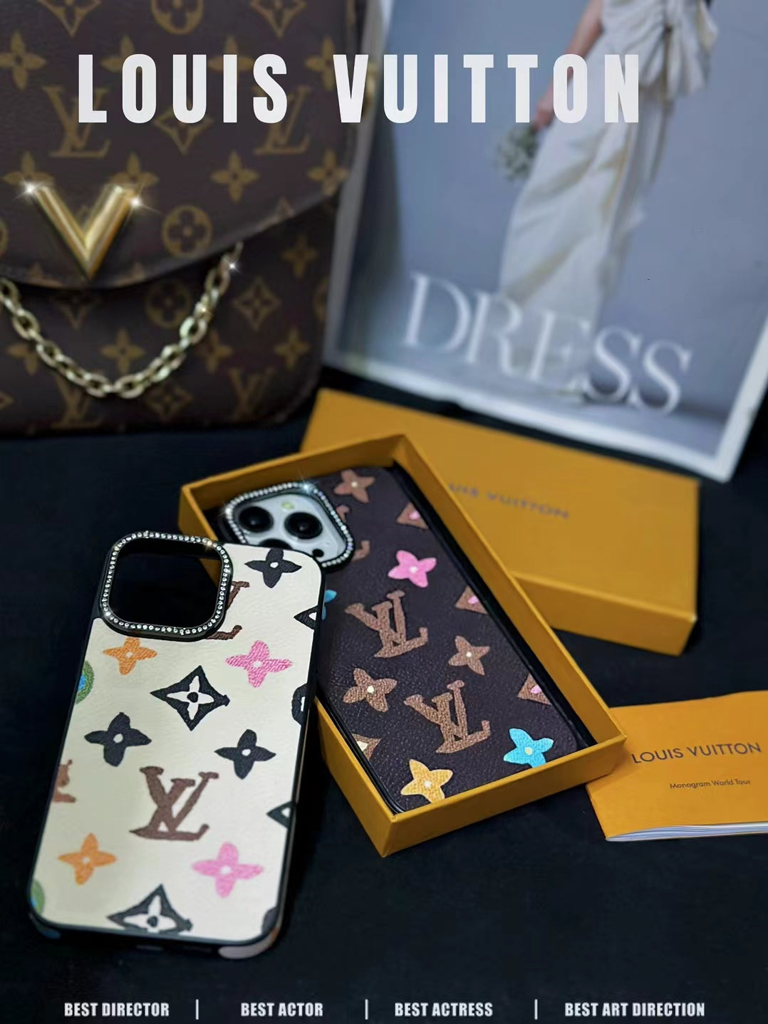 LV Monogram Rhinestone iPhone Case for 12 13 14 15 16 Pro Max