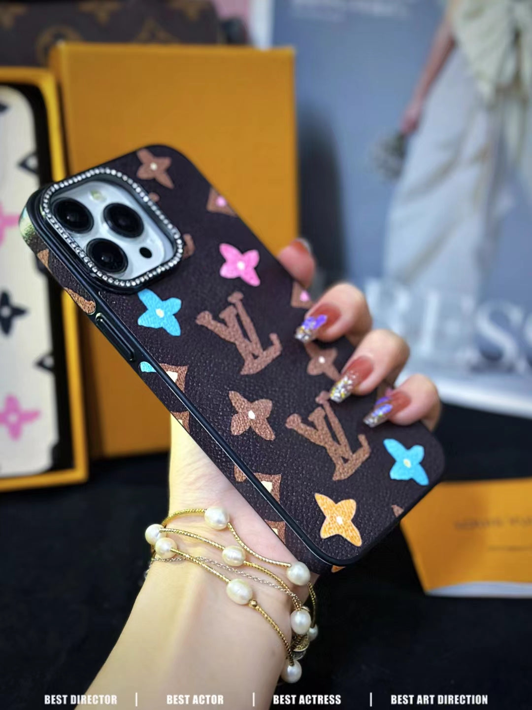 LV Monogram Rhinestone iPhone Case for 12 13 14 15 16 Pro Max