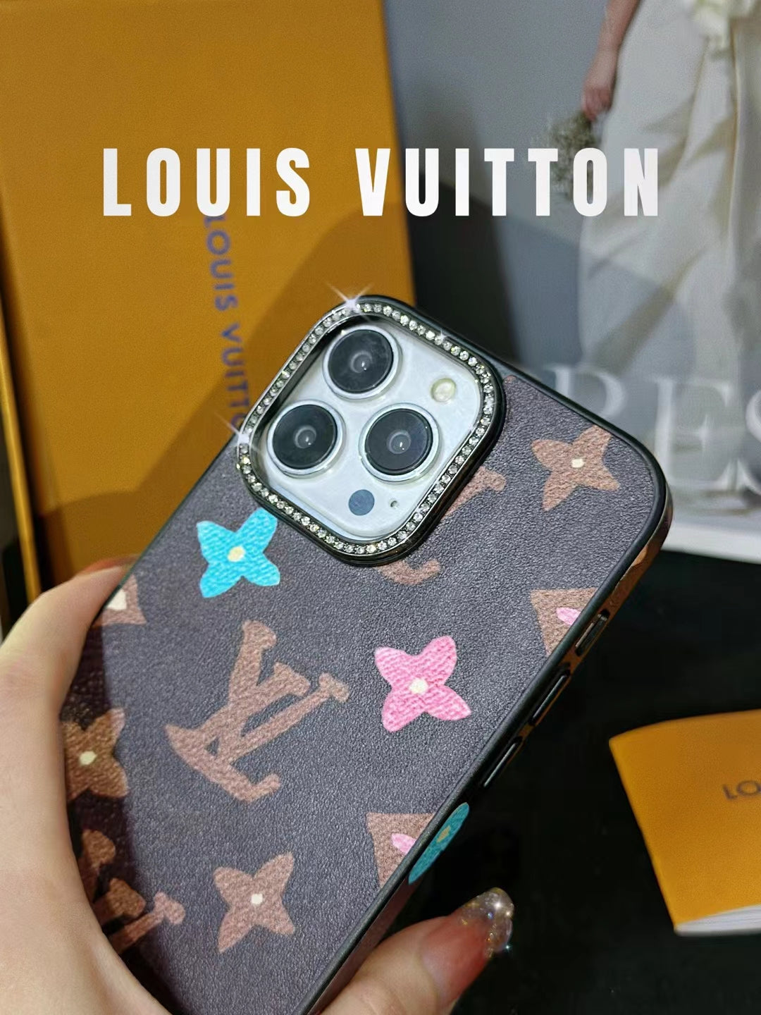 LV Monogram Rhinestone iPhone Case for 12 13 14 15 16 Pro Max