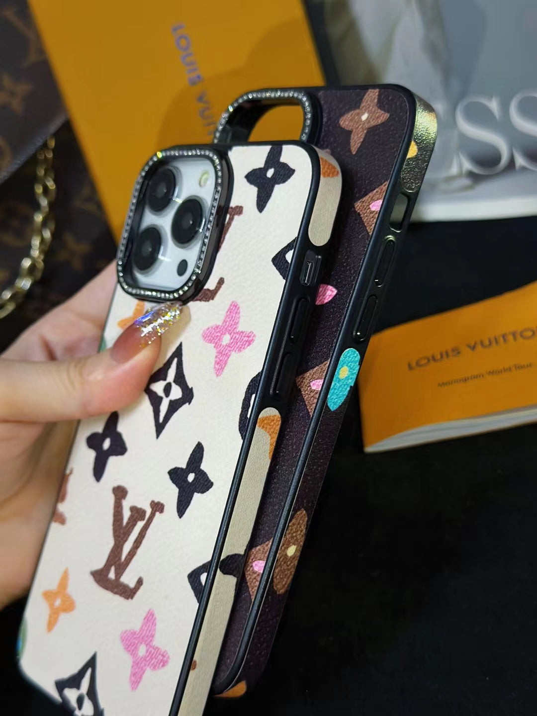 LV Monogram Rhinestone iPhone Case for 12 13 14 15 16 Pro Max
