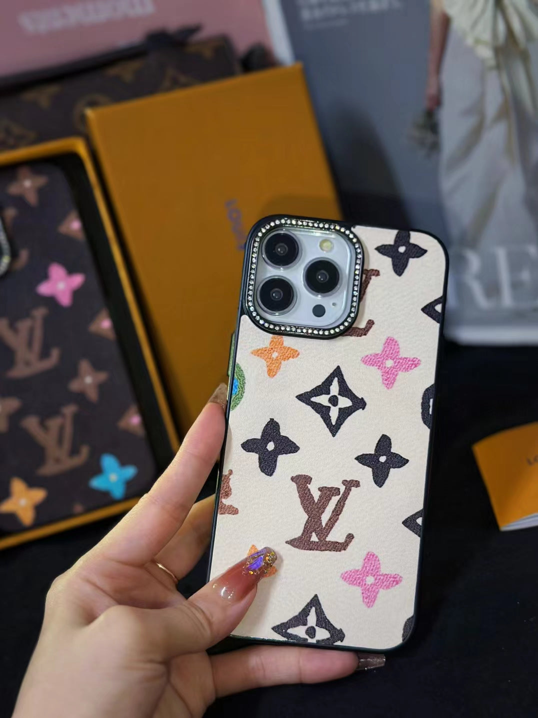 LV Monogram Rhinestone iPhone Case for 12 13 14 15 16 Pro Max