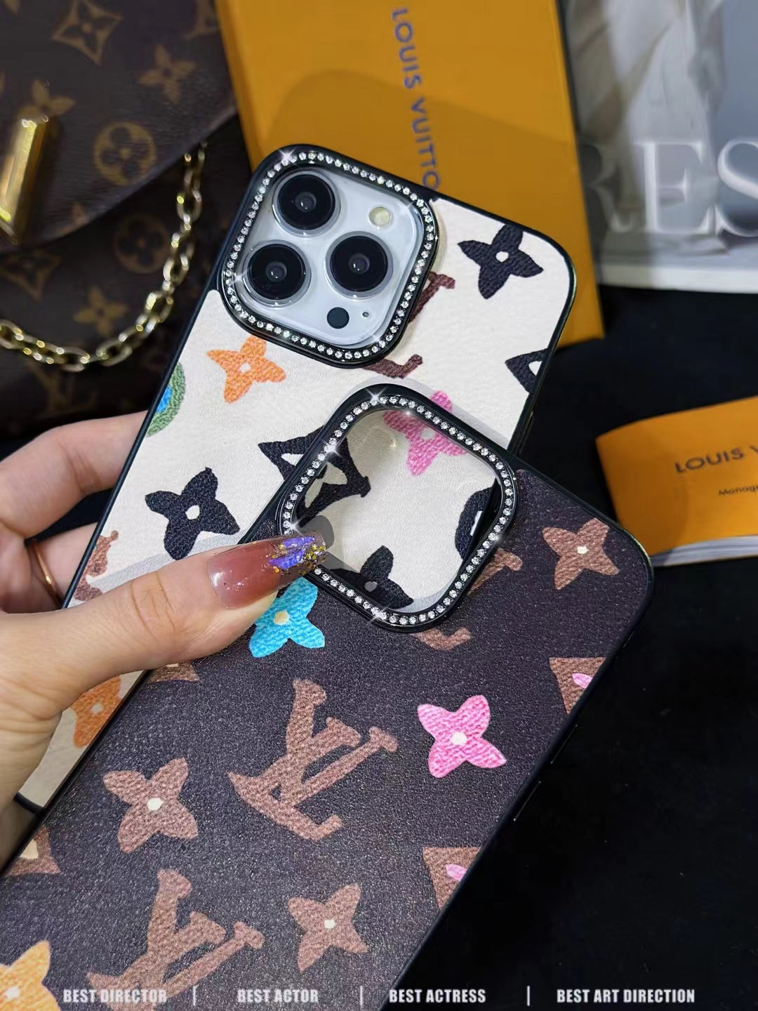 LV Monogram Rhinestone iPhone Case for 12 13 14 15 16 Pro Max