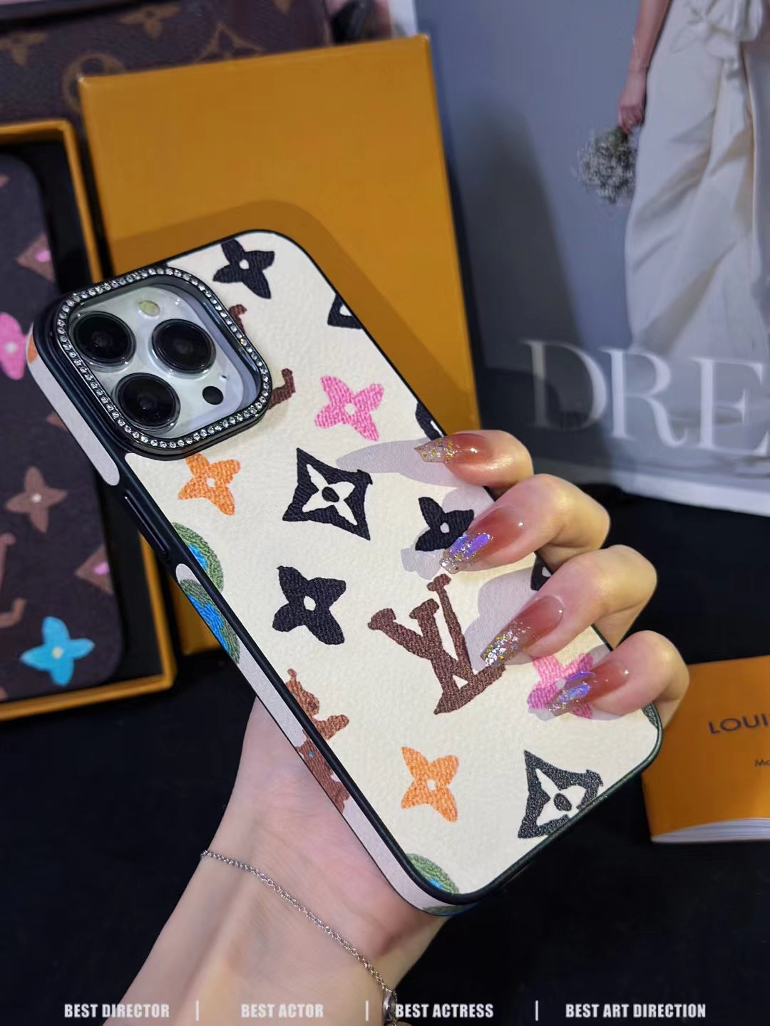 LV Monogram Rhinestone iPhone Case for 12 13 14 15 16 Pro Max