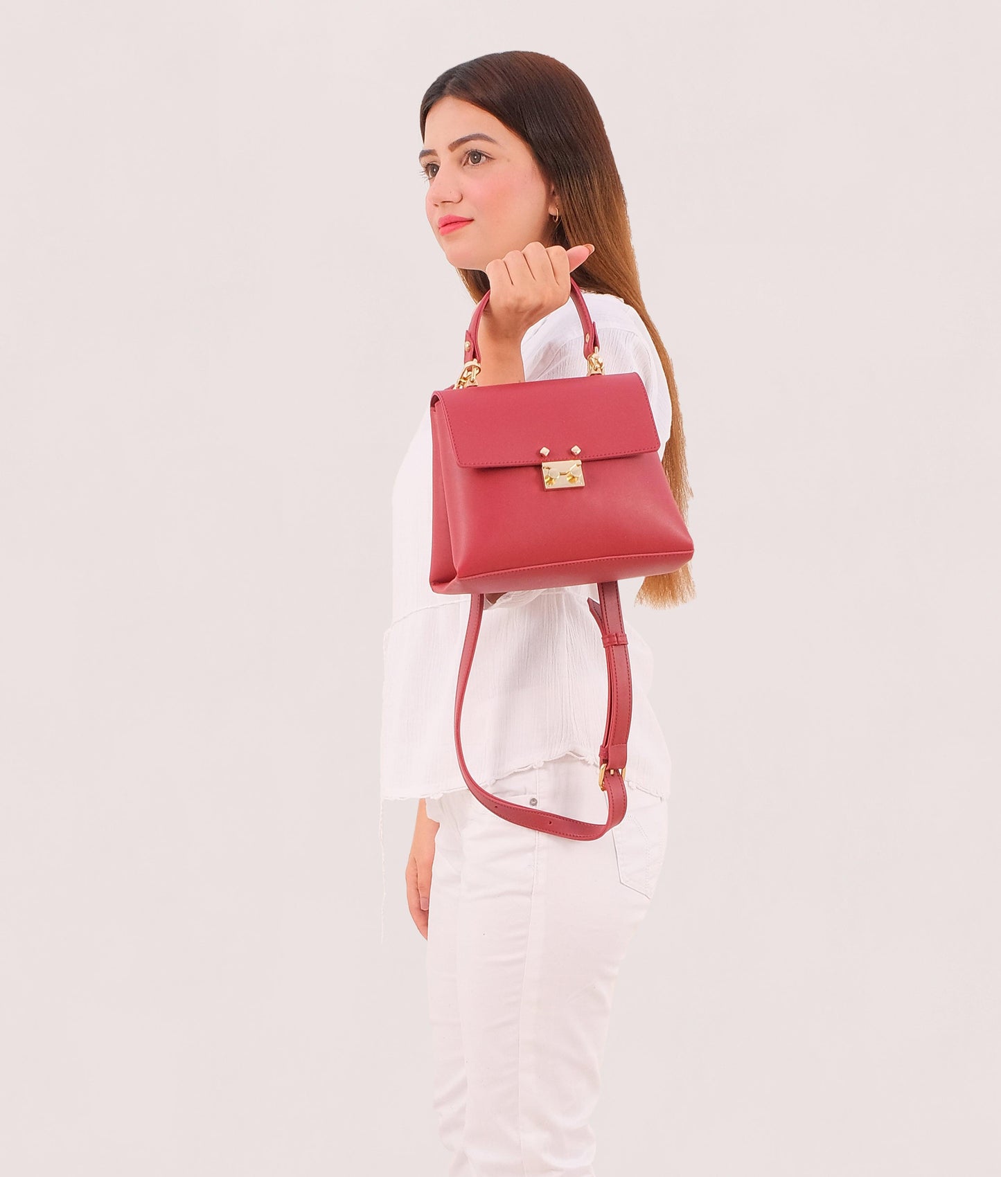 Maroon mini top-handle bag
