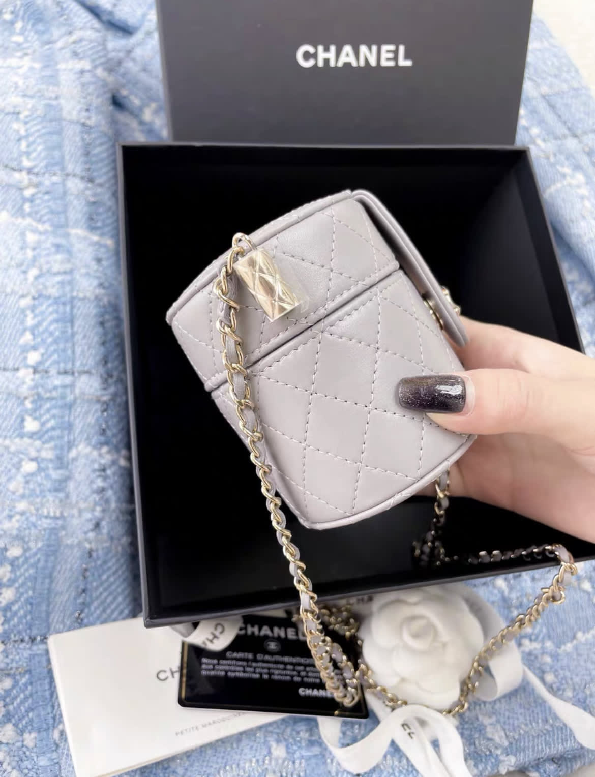 Chanel 21 Gray Cosmetic Box Chain Bag