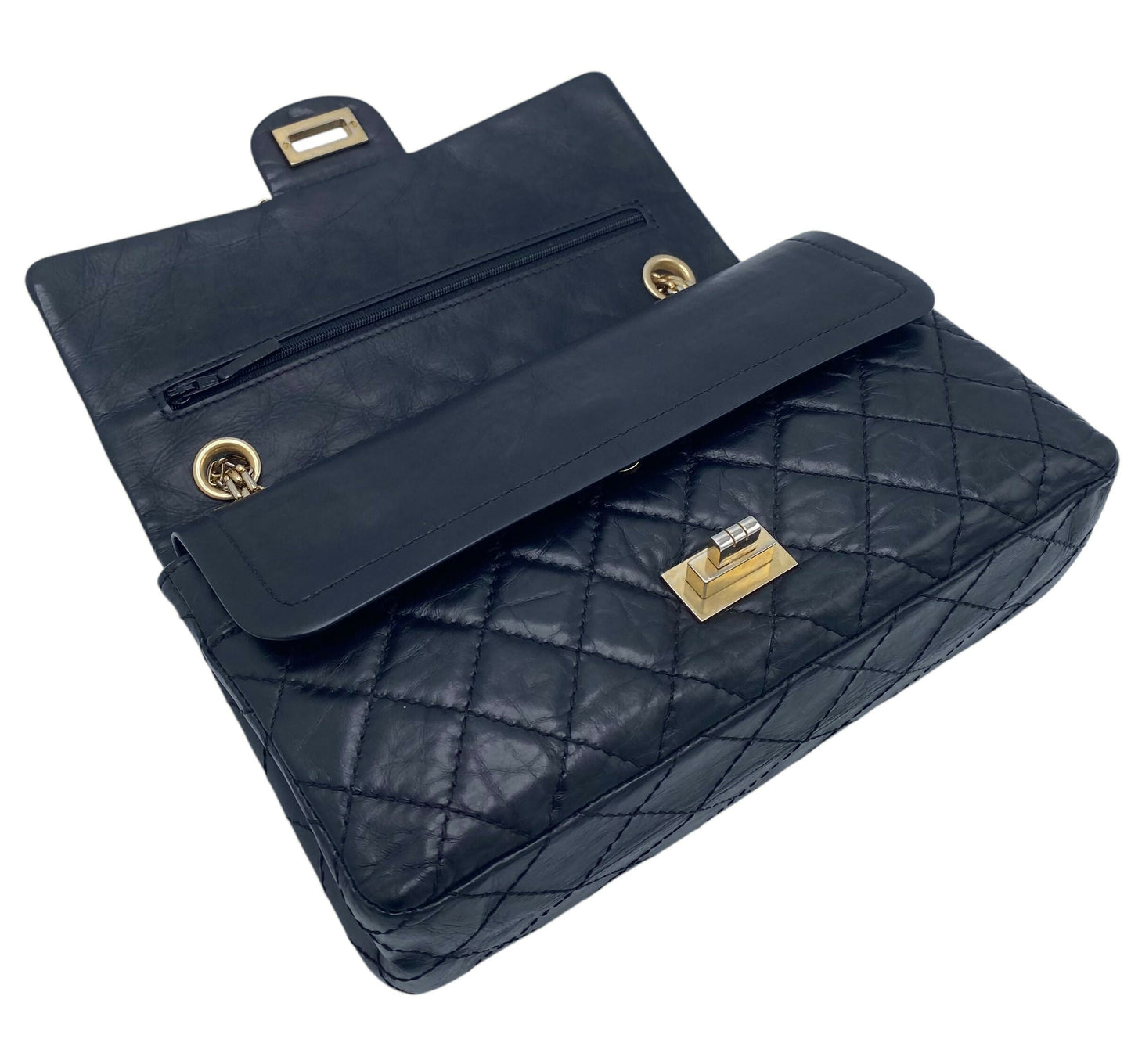 Chanel Black Quilted Aged Calfskin 2 55 Reissue 225 Small Double Flap Bag Gold Hardware