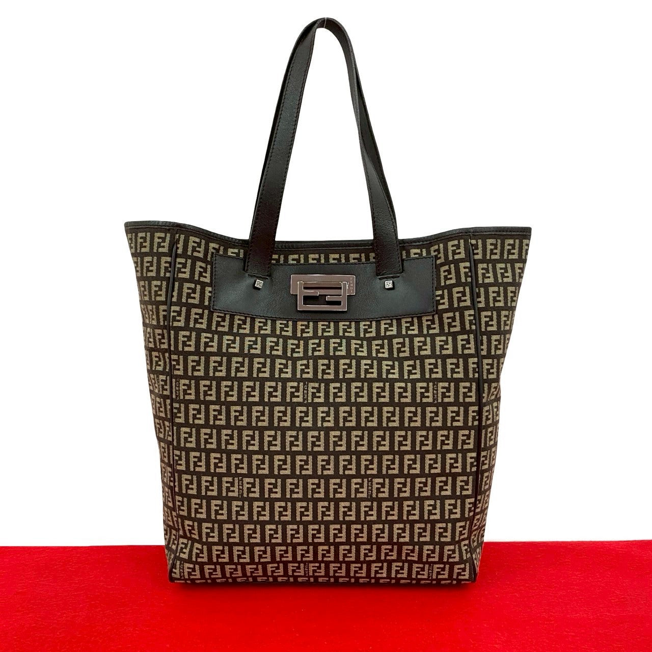 Fendi Zucchino FF Canvas Leather Tote Bag