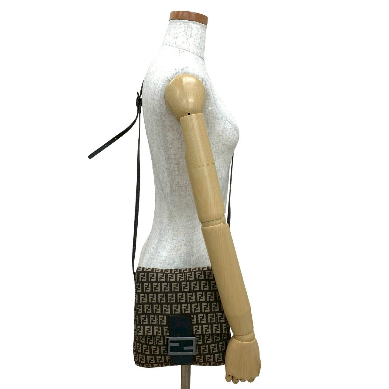 Fendi Zucchino Canvas Leather Shoulder Bag