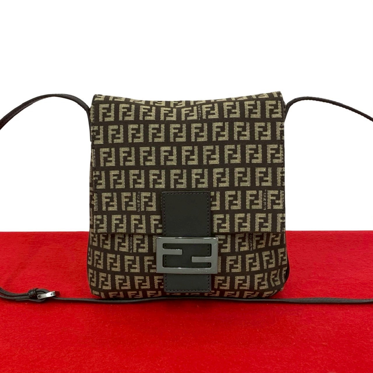 Fendi Zucchino Canvas Leather Shoulder Bag