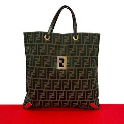 Fendi Zucca FF Canvas Leather Tote Bag