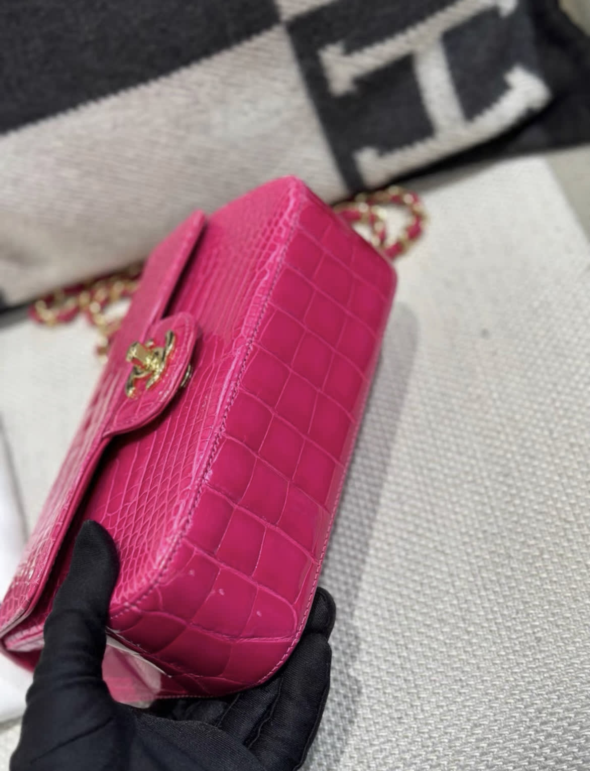 Chanel Hot Pink Alligator Mini Double Flap Bag