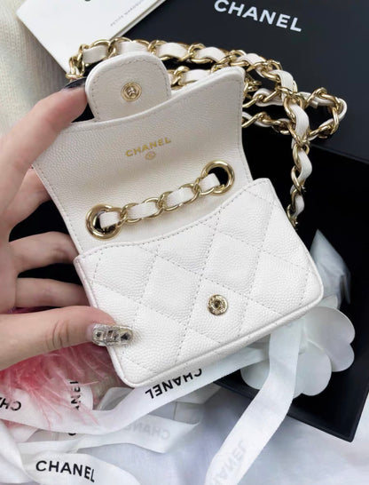 Chanel White Gold Lychee Leather Belt Bag