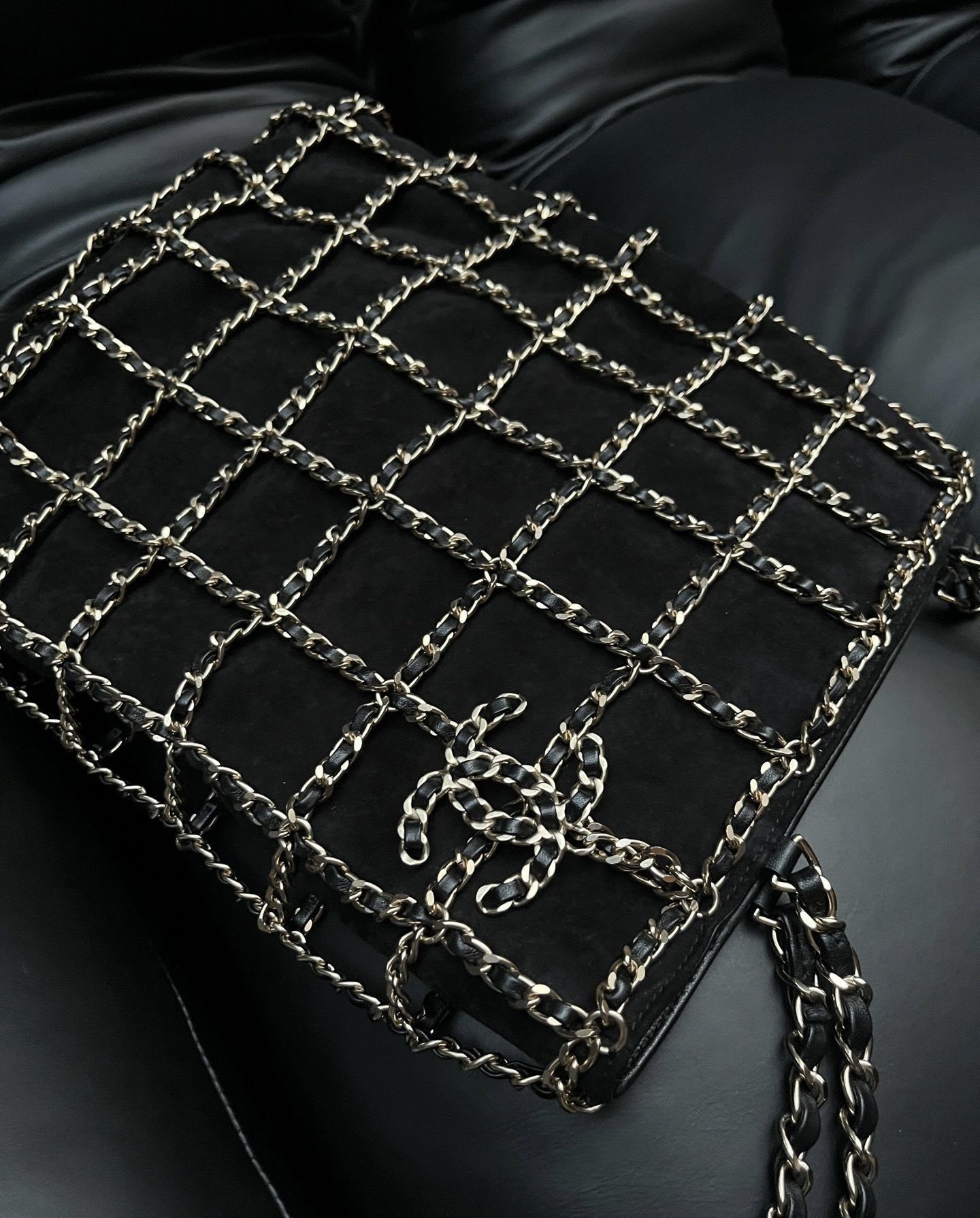 Chanel Suede Leather Chain Shopping Bag