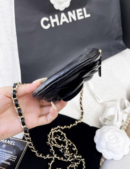 Chanel Black Camellia Round Chain Bag