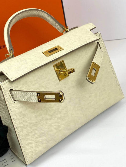 Luxury Hermes Kelly 20 Mini Sellier Bag Beige Epsom Gold Hardware