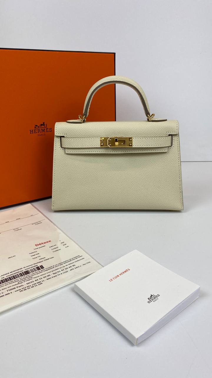Luxury Hermes Kelly 20 Mini Sellier Bag Beige Epsom Gold Hardware
