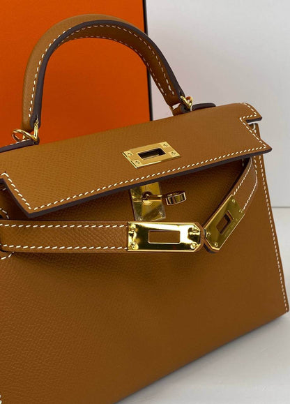 Luxury Hermes Kelly 20 Mini Sellier Bag Brown Epsom Gold Hardware
