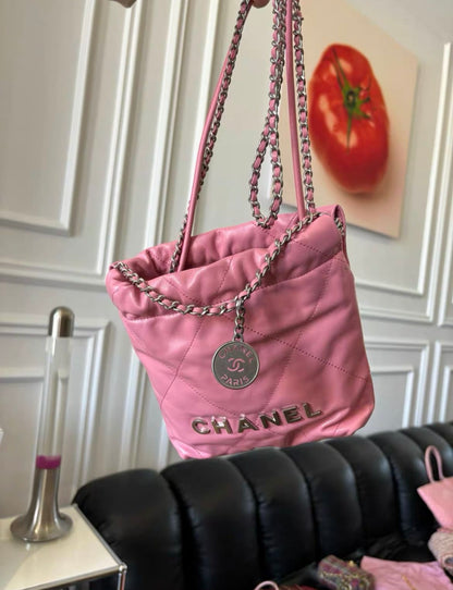 Chanel Mini 22 Bag Pink Calfskin Silver Hardware
