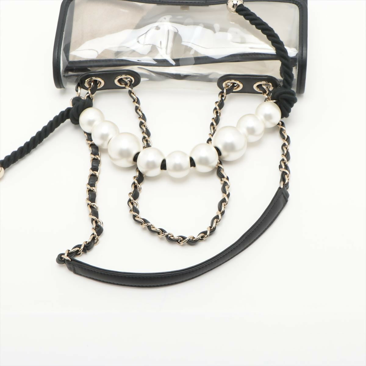 Chanel Black Lambskin Pvc Sand By The Sea With Pearl Strap Flap Bag