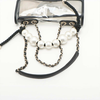 Chanel Black Lambskin Pvc Sand By The Sea With Pearl Strap Flap Bag
