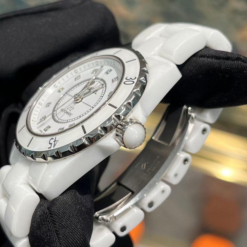 Chanel J White Ceramic Automatic Watch mm Diamond Markers