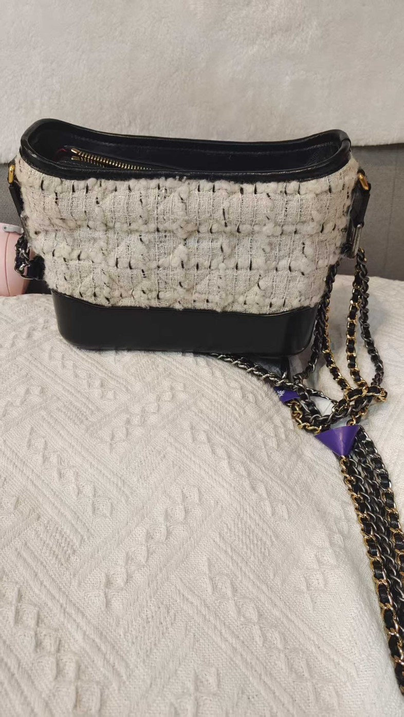 Chanel Tweed Shoulder Bag Black Crossbody Bag