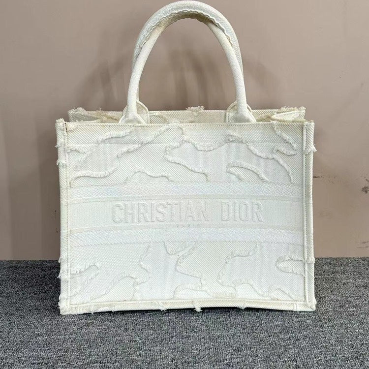 Christian Dior Book Tote Bag White Canvas Large Size