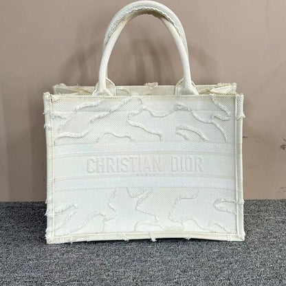 Christian Dior Book Tote Bag White Canvas Large Size