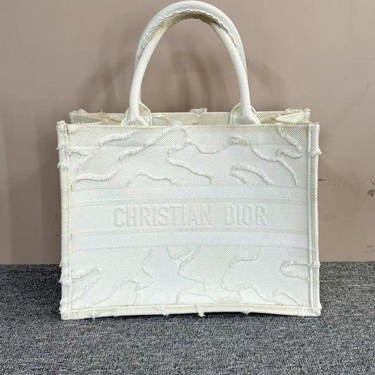 Christian Dior Book Tote Bag White Canvas Large Size