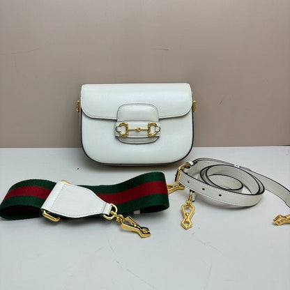 Gucci Horsebit Leather 2-Way Crossbody Bag White Medium