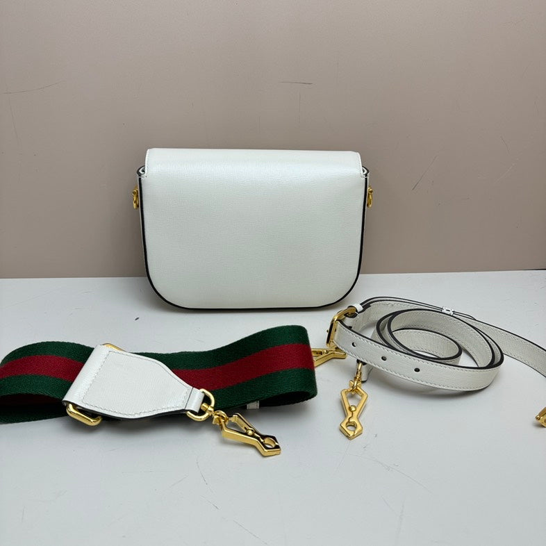 Gucci Horsebit Leather 2-Way Crossbody Bag White Medium