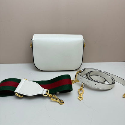 Gucci Horsebit Leather 2-Way Crossbody Bag White Medium