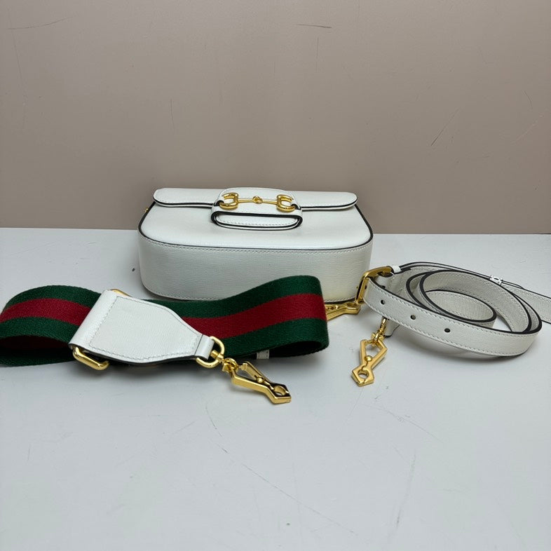 Gucci Horsebit Leather 2-Way Crossbody Bag White Medium