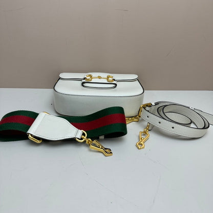 Gucci Horsebit Leather 2-Way Crossbody Bag White Medium