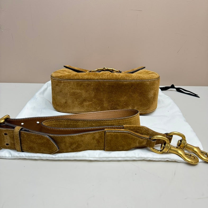 Gucci Horsebit Suede Leather Crossbody Bag - Brown, Medium