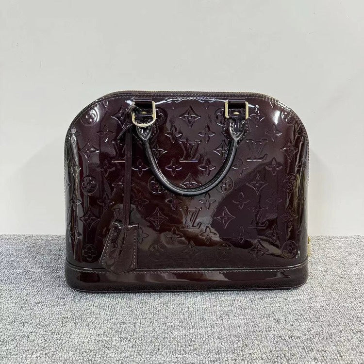Louis Vuitton Alma Patent Leather HandBag Burgundy