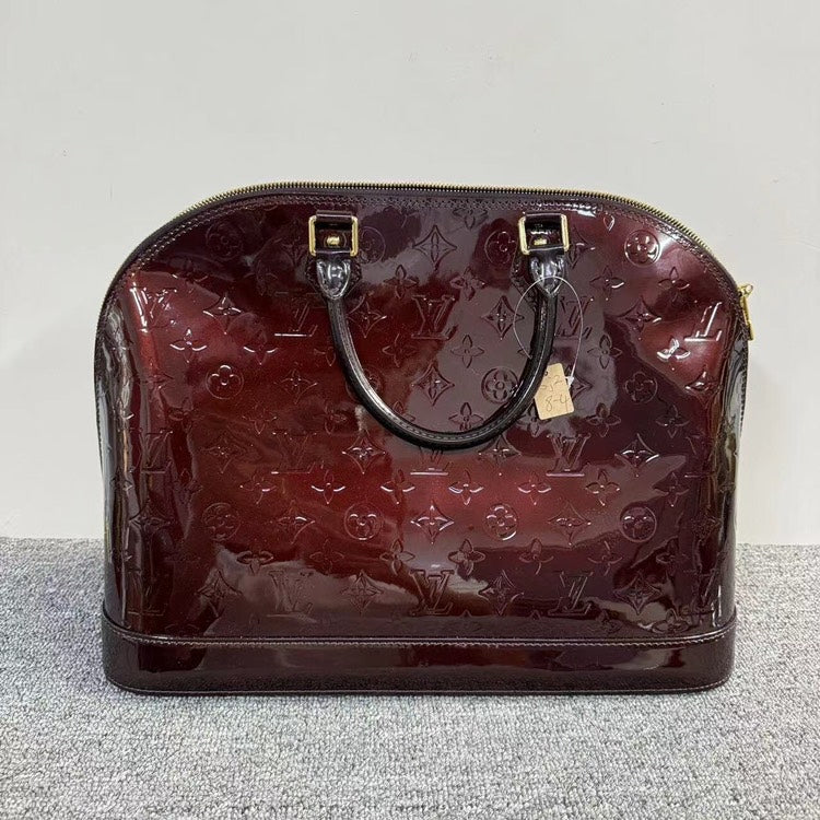 Louis Vuitton Alma GM Bag Burgundy Monogram Vernis Leather Large