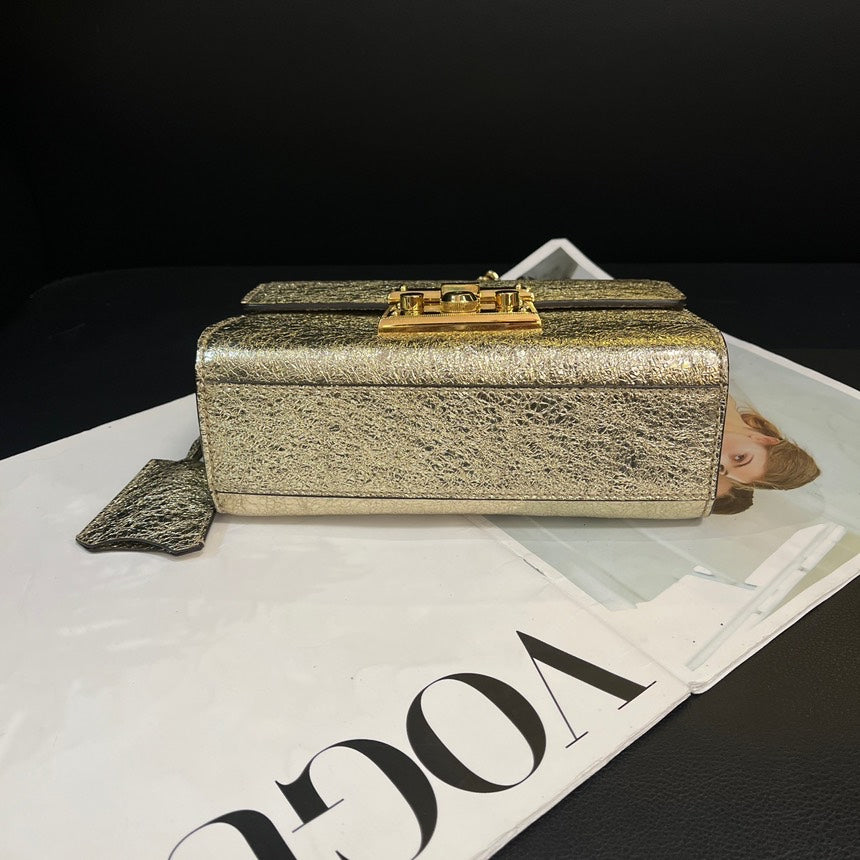 Gucci Champagne Gold Padlock Moonlight Treasure Box Crossbody Bag