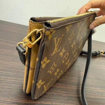 Louis Vuitton Monogram Double Zip Pochette Crossbody Brown
